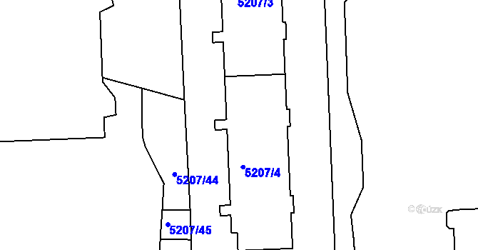 Parcela st. 5207/4 v KÚ Přerov, Katastrální mapa