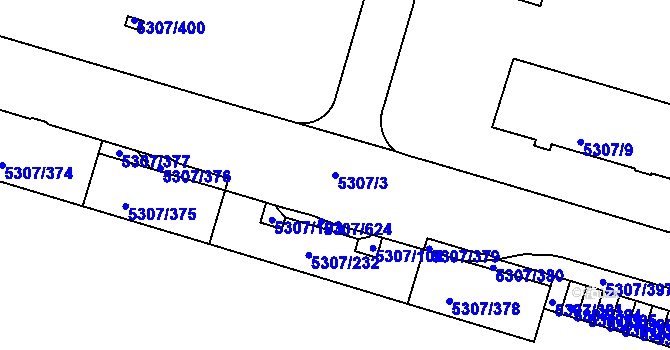 Parcela st. 5307/3 v KÚ Přerov, Katastrální mapa