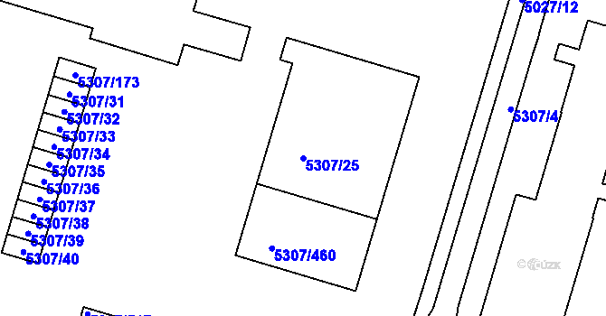 Parcela st. 5307/25 v KÚ Přerov, Katastrální mapa