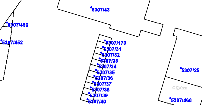 Parcela st. 5307/32 v KÚ Přerov, Katastrální mapa