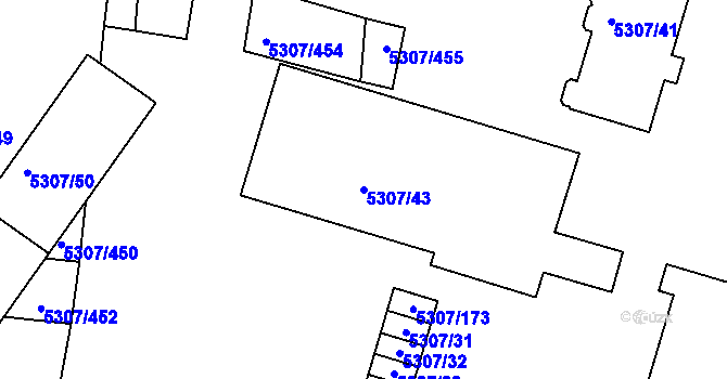 Parcela st. 5307/43 v KÚ Přerov, Katastrální mapa