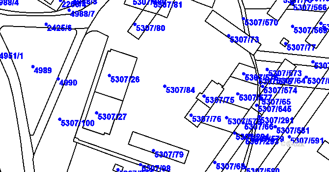 Parcela st. 5307/84 v KÚ Přerov, Katastrální mapa