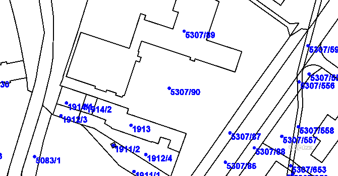 Parcela st. 5307/90 v KÚ Přerov, Katastrální mapa
