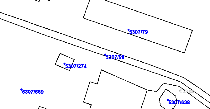 Parcela st. 5307/98 v KÚ Přerov, Katastrální mapa