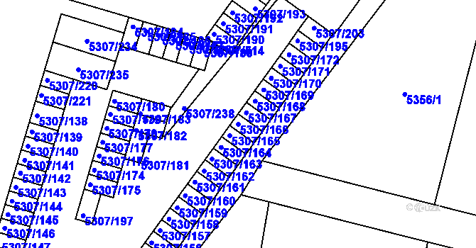 Parcela st. 5307/166 v KÚ Přerov, Katastrální mapa