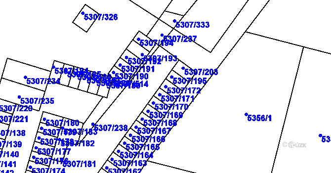 Parcela st. 5307/172 v KÚ Přerov, Katastrální mapa