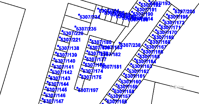 Parcela st. 5307/182 v KÚ Přerov, Katastrální mapa