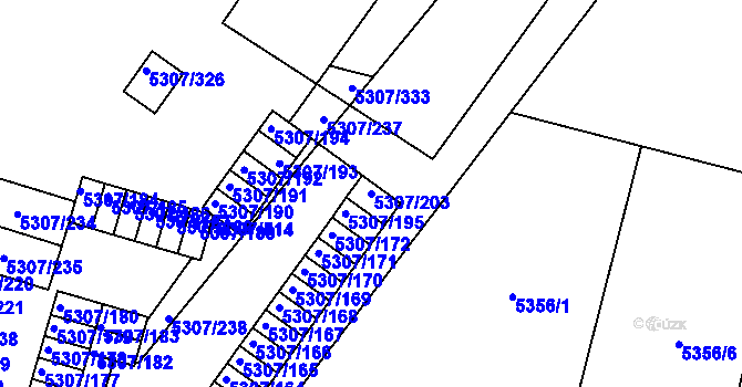 Parcela st. 5307/203 v KÚ Přerov, Katastrální mapa