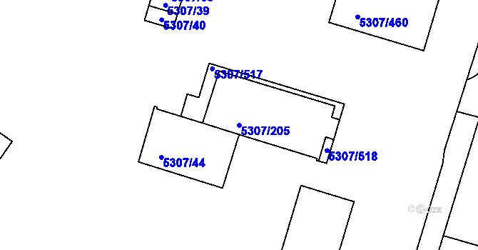 Parcela st. 5307/205 v KÚ Přerov, Katastrální mapa
