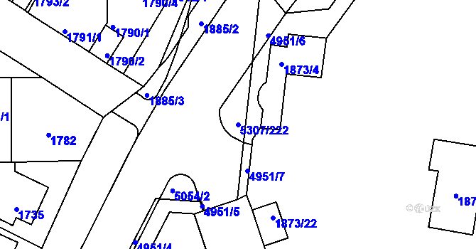 Parcela st. 5307/222 v KÚ Přerov, Katastrální mapa