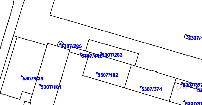 Parcela st. 5307/283 v KÚ Přerov, Katastrální mapa
