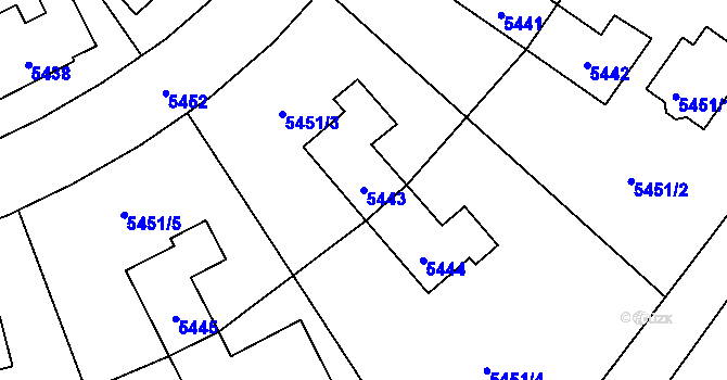 Parcela st. 5443 v KÚ Přerov, Katastrální mapa