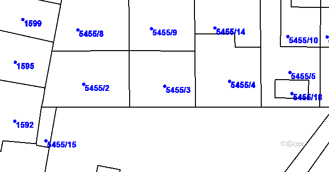 Parcela st. 5455/3 v KÚ Přerov, Katastrální mapa