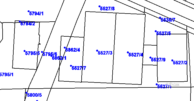 Parcela st. 5527/3 v KÚ Přerov, Katastrální mapa
