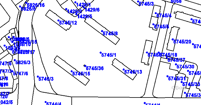 Parcela st. 5745/1 v KÚ Přerov, Katastrální mapa
