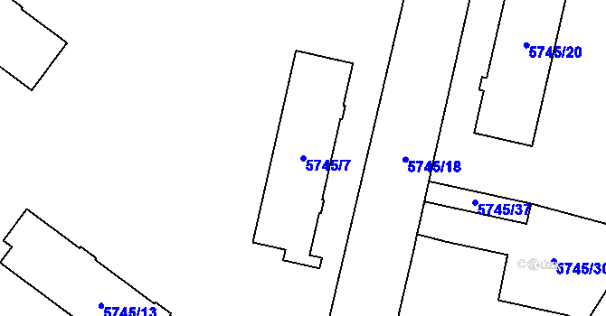 Parcela st. 5745/7 v KÚ Přerov, Katastrální mapa