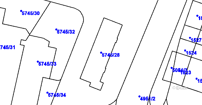 Parcela st. 5745/28 v KÚ Přerov, Katastrální mapa