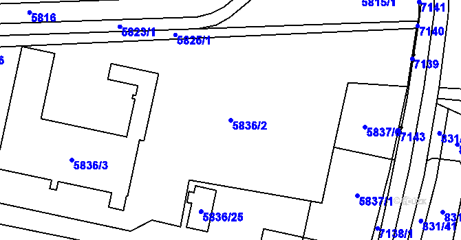 Parcela st. 5836/2 v KÚ Přerov, Katastrální mapa