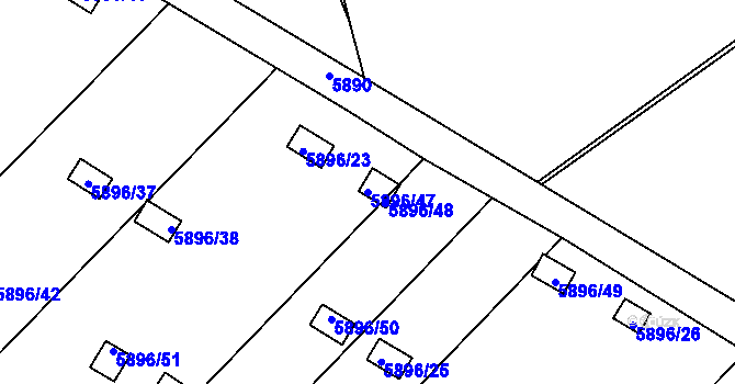 Parcela st. 5896/47 v KÚ Přerov, Katastrální mapa