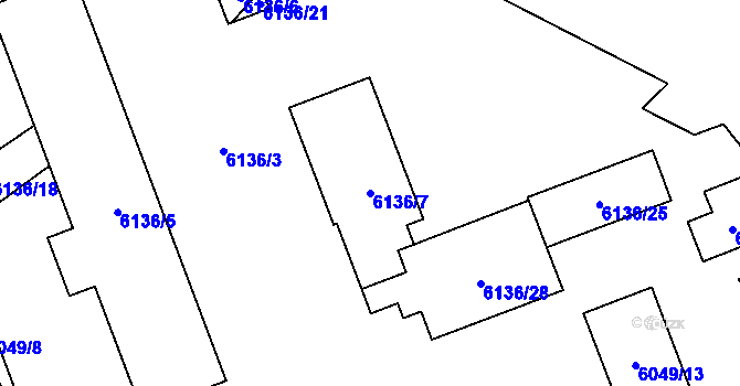 Parcela st. 6136/7 v KÚ Přerov, Katastrální mapa