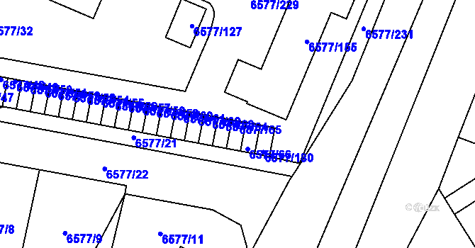 Parcela st. 6577/65 v KÚ Přerov, Katastrální mapa