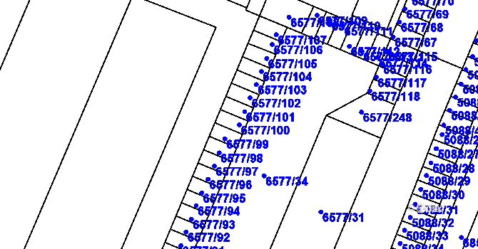 Parcela st. 6577/100 v KÚ Přerov, Katastrální mapa