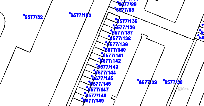 Parcela st. 6577/141 v KÚ Přerov, Katastrální mapa