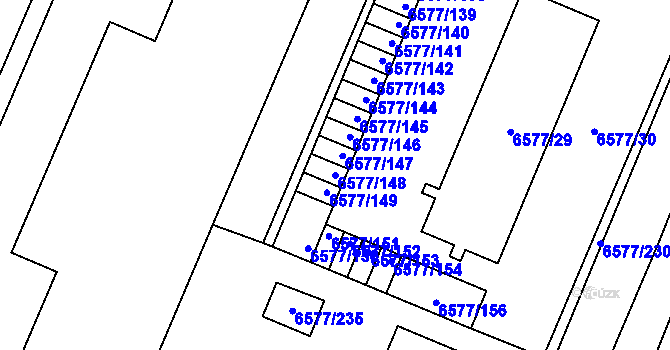 Parcela st. 6577/148 v KÚ Přerov, Katastrální mapa