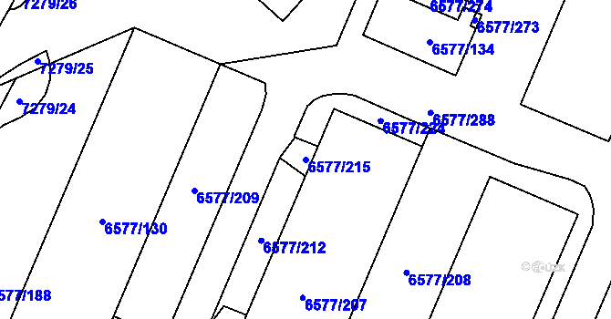Parcela st. 6577/215 v KÚ Přerov, Katastrální mapa