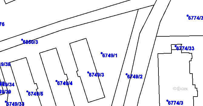 Parcela st. 6749/1 v KÚ Přerov, Katastrální mapa