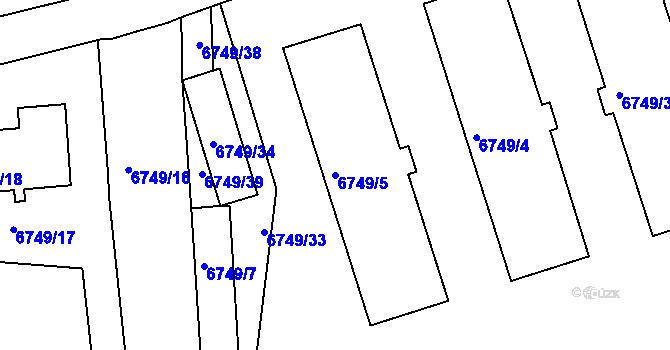Parcela st. 6749/5 v KÚ Přerov, Katastrální mapa
