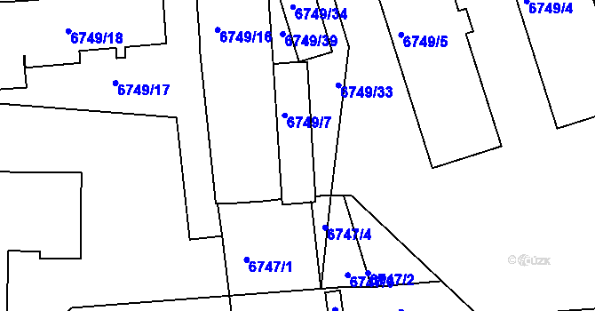 Parcela st. 6749/7 v KÚ Přerov, Katastrální mapa