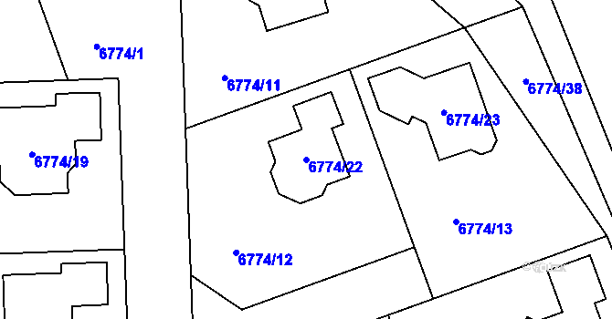 Parcela st. 6774/22 v KÚ Přerov, Katastrální mapa