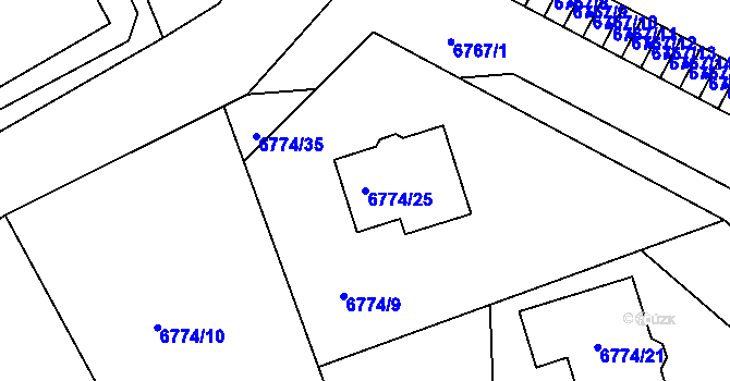 Parcela st. 6774/25 v KÚ Přerov, Katastrální mapa