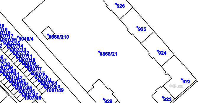 Parcela st. 6868/21 v KÚ Přerov, Katastrální mapa