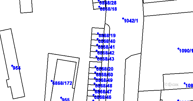 Parcela st. 6868/42 v KÚ Přerov, Katastrální mapa