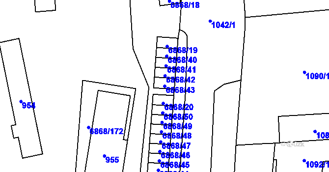 Parcela st. 6868/43 v KÚ Přerov, Katastrální mapa