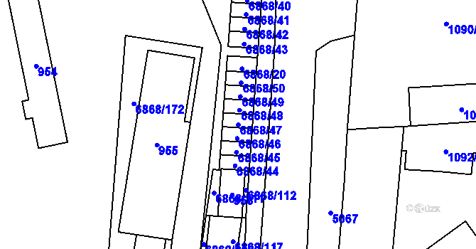 Parcela st. 6868/47 v KÚ Přerov, Katastrální mapa