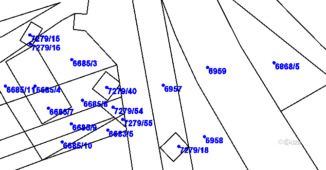 Parcela st. 6957 v KÚ Přerov, Katastrální mapa