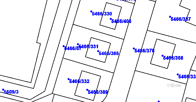 Parcela st. 5466/386 v KÚ Přerov, Katastrální mapa