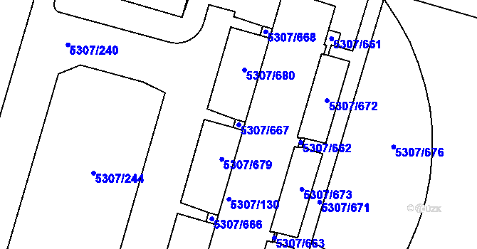 Parcela st. 5307/667 v KÚ Přerov, Katastrální mapa