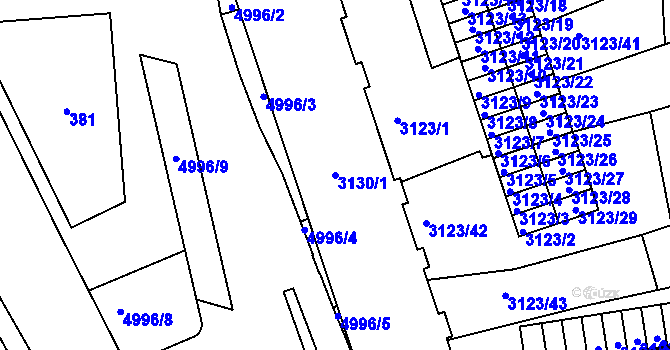 Parcela st. 3130/1 v KÚ Přerov, Katastrální mapa