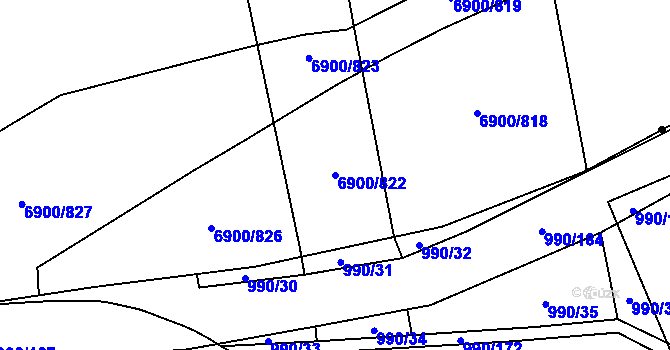 Parcela st. 6900/822 v KÚ Přerov, Katastrální mapa