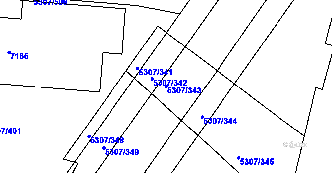 Parcela st. 5307/343 v KÚ Přerov, Katastrální mapa