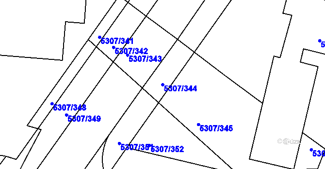 Parcela st. 5307/344 v KÚ Přerov, Katastrální mapa