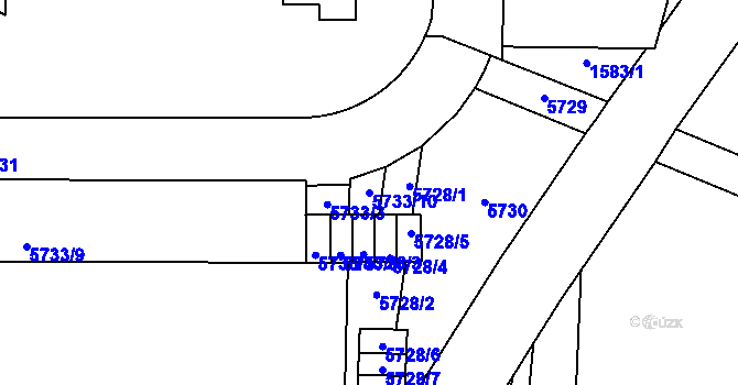 Parcela st. 5733/10 v KÚ Přerov, Katastrální mapa