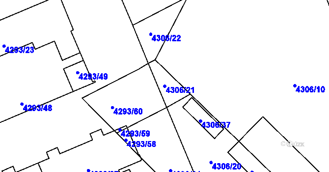 Parcela st. 4306/21 v KÚ Přerov, Katastrální mapa