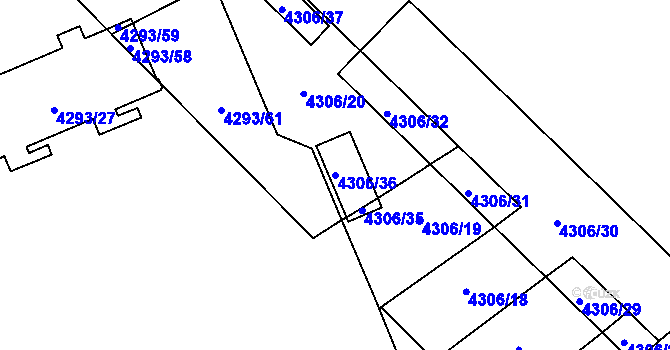 Parcela st. 4306/36 v KÚ Přerov, Katastrální mapa