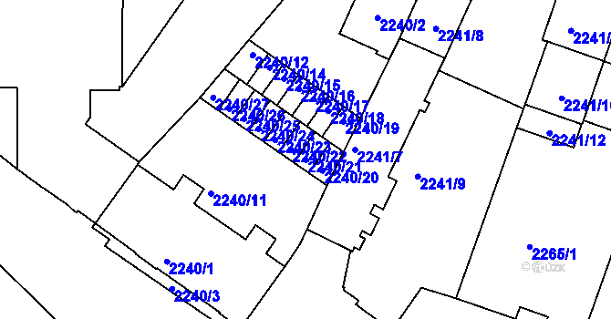 Parcela st. 2240/21 v KÚ Přerov, Katastrální mapa