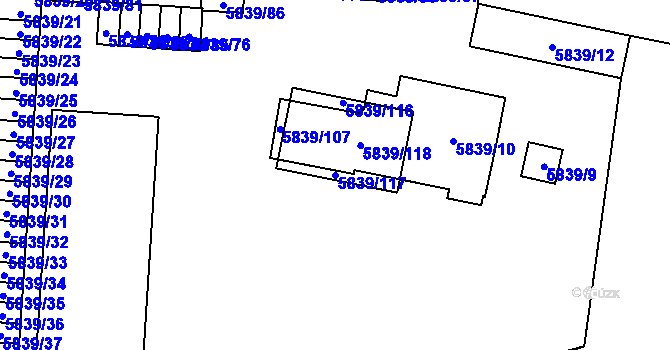 Parcela st. 5839/117 v KÚ Přerov, Katastrální mapa